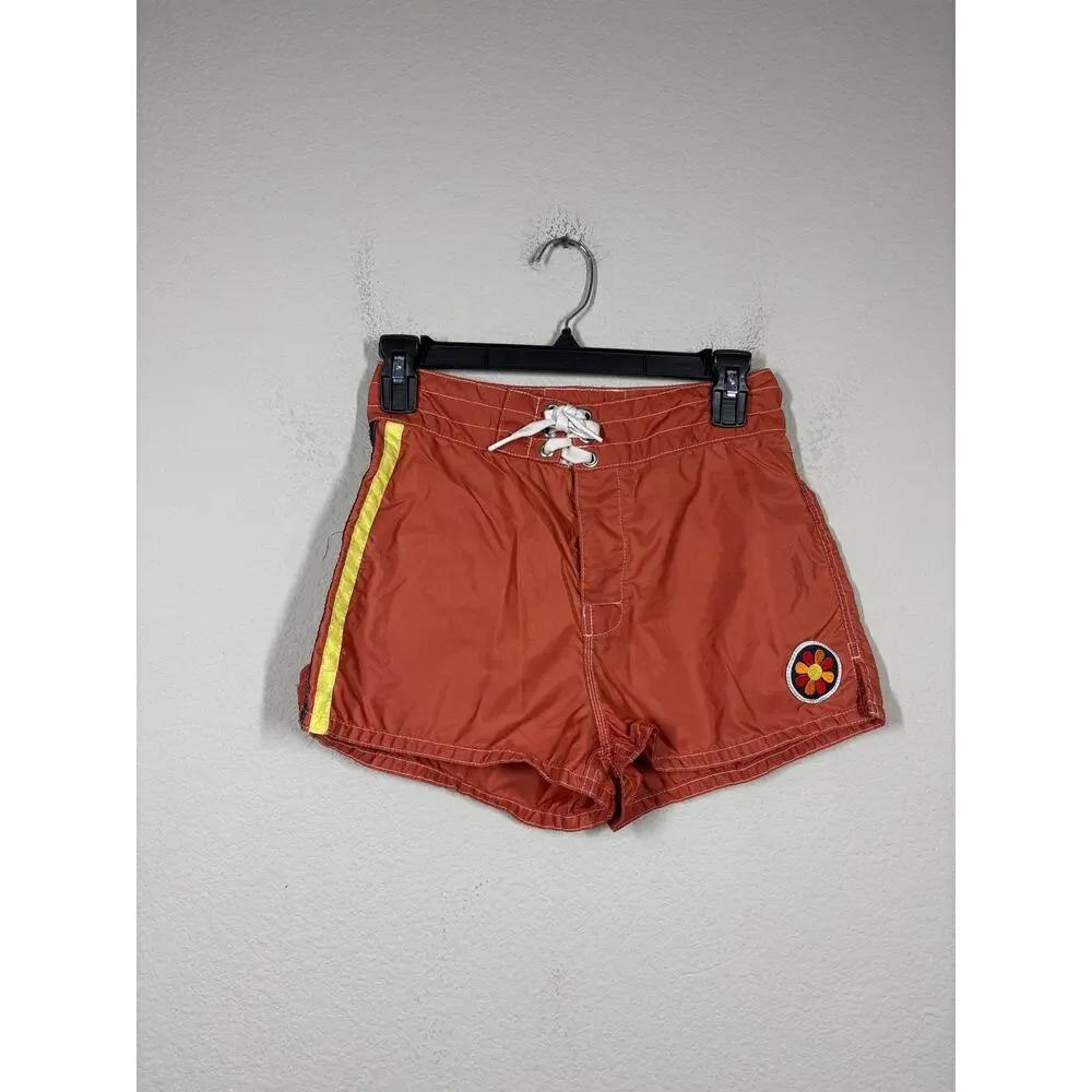 Birdwell Womens 2 Beach Britches Board Shorts Swimwear Burnt Orange Nylon USA